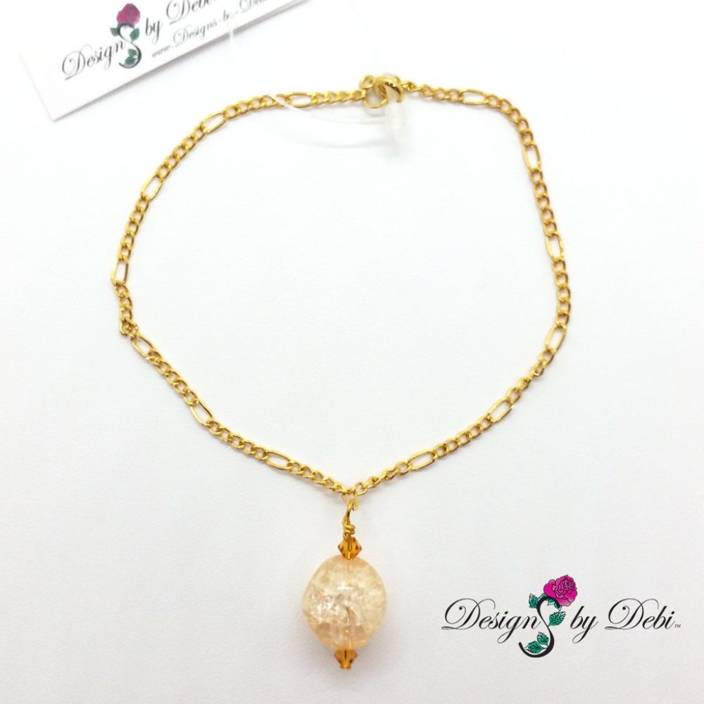 Peach Crackle Glass & Topaz Crystal Anklet